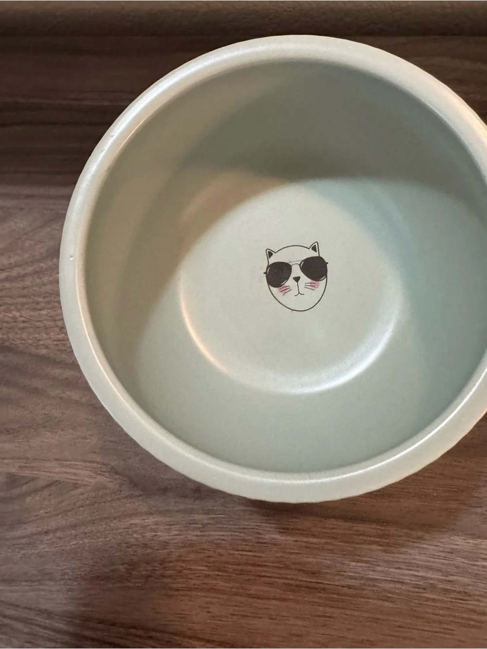 Ceramic Pedestal Bowl with Black Cat Motif - Light Sage Green